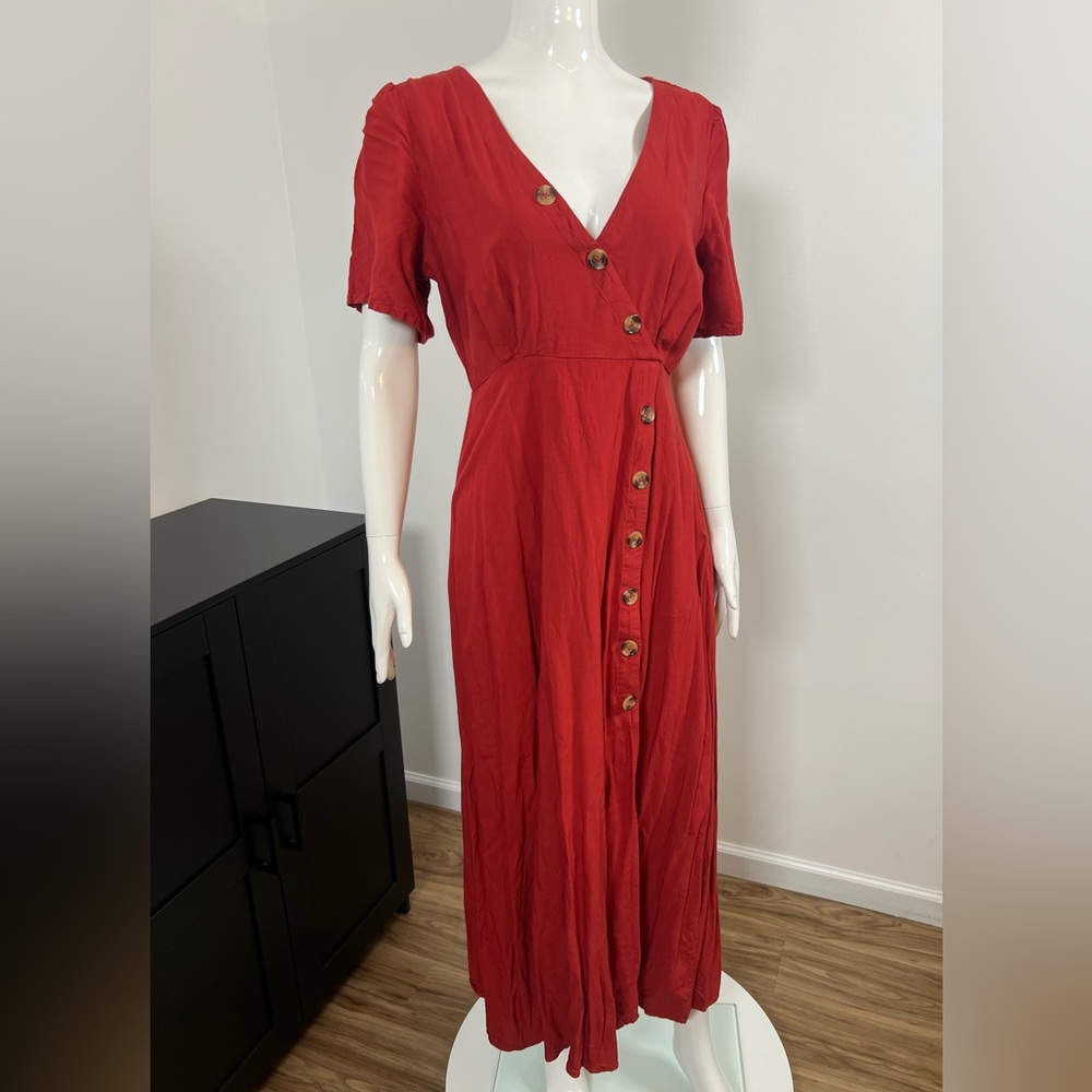 Blue Rain Red Button-Front Maxi Dress